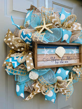 Beach Burlap Deco Mesh Wreath with Seashells, You and Me By The Sea, Seashell Wreath, Beach Wreath, Starfish Wreath