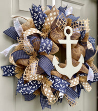 Anchor Nautical Burlap Deco Mesh Wreath With Navy, Beach Decor, Anchor Front Door Wreath