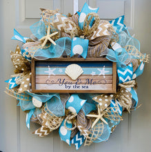 Beach Burlap Deco Mesh Wreath with Seashells, You and Me By The Sea, Seashell Wreath, Beach Wreath, Starfish Wreath