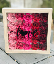 Love Valentine Rose Decor, 9x9 Shadow Box for side table or foyer, Personalized Mantle decor