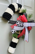 Candy Cane Door Hanger for Front Door Yarn Wrapped Candy Cane Wreath for Christmas Front Porch