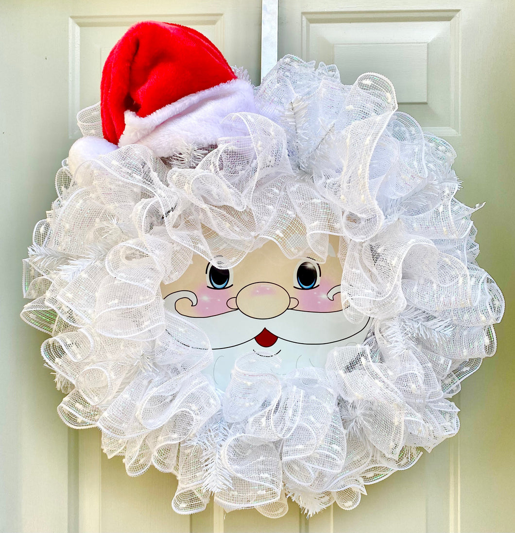 Santa Wreath, Christmas Wreath, Santa Hat, Santa Face Decor
