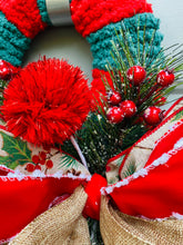 Candy Cane Door Hanger for Front Porch, Evergreen and Berries Candy Cane Wreath