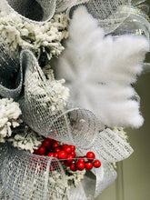 Ice Skates Wreath Winter Front Door Decor, Snow Theme for Front Porch, Snowflake Flocked Christmas Evergreen