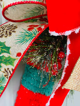 Candy Cane Door Hanger for Front Porch, Evergreen and Berries Candy Cane Wreath