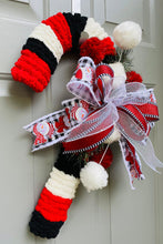 Candy Cane Door Hanger for Front Porch, Evergreen and Snowman Candy Cane Wreath