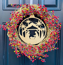 Christmas Nativity Berry Wreath, Christmas Minimalist Rustic Front Door Decor