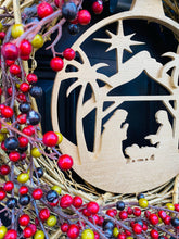 Christmas Nativity Berry Wreath, Christmas Minimalist Rustic Front Door Decor
