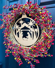 Christmas Nativity Berry Wreath, Christmas Minimalist Rustic Front Door Decor