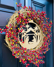 Christmas Nativity Berry Wreath, Christmas Minimalist Rustic Front Door Decor