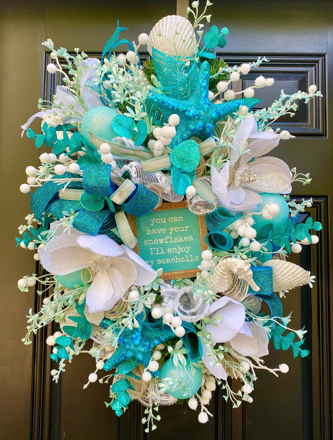 Beach Winter Wreath, Coastal Christmas Wreath, Seashell Holiday Decor, Nautical Front Door Wreath