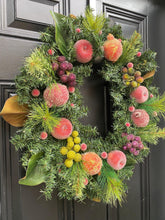 Williamsburg Style Christmas Wreath with Sugared Fruit, Apple Evergreen Wreath for Front Porch, Traditional Decor for Front Door