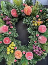 Williamsburg Style Christmas Wreath with Sugared Fruit, Apple Evergreen Wreath for Front Porch, Traditional Decor for Front Door