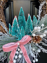 Winter Grapevine Wreath, Bottle Brush Tree Wreath, Christmas Front Door Decor, Frosted Pine Wreath