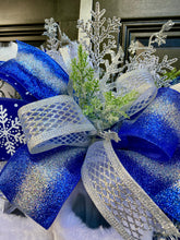Ice Skates Wreath Winter Front Door Decor, Snow Theme for Front Porch, Snowflake Flocked Christmas Evergreen with Peppermint