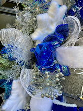 Ice Skates Wreath Winter Front Door Decor, Snow Theme for Front Porch, Snowflake Flocked Christmas Evergreen with Peppermint