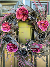 Gothic Halloween Wreath with Purple and Black Roses for Front Door, Floral Halloween, Spooky Halloween Front Porch Decor