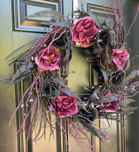Gothic Halloween Wreath with Purple and Black Roses for Front Door, Floral Halloween, Spooky Halloween Front Porch Decor