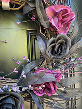 Gothic Halloween Wreath with Purple and Black Roses for Front Door, Floral Halloween, Spooky Halloween Front Porch Decor
