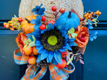 Straw Hat Fall Front Door Decor, Pumpkin & Sunflower Arrangement, Rustic Autumn Wall Hanging