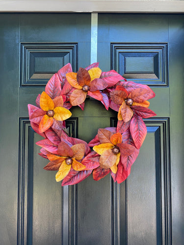 Fall Colors Magnolia Leaves, Fall Grapevine Wreath for Front Door, Thanksgiving Wreath for Front Porch