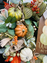 Welcome Fall Pumpkin Wreath For Front Door, Autumn Deco Mesh Wreath for Front Porch with Lambs Ear and Eucalyptus Greenery