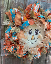 Scarecrow Wreath For Front Door, Fall Burlap Wreath for Front Porch, Autumn Decor with Raffia
