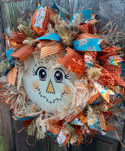 Scarecrow Wreath For Front Door, Fall Burlap Wreath for Front Porch, Autumn Decor with Raffia