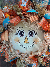 Scarecrow Wreath For Front Door, Fall Burlap Wreath for Front Porch, Autumn Decor with Raffia