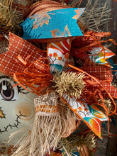 Scarecrow Wreath For Front Door, Fall Burlap Wreath for Front Porch, Autumn Decor with Raffia