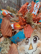 Scarecrow Wreath For Front Door, Fall Burlap Wreath for Front Porch, Autumn Decor with Raffia