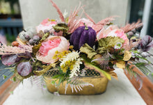 Purple Pumpkin Fall Centerpiece, Blush Floral Arrangement, Thanksgiving Table Decor, Autumn Flower Box