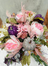 Purple Pumpkin Fall Centerpiece, Blush Floral Arrangement, Thanksgiving Table Decor, Autumn Flower Box