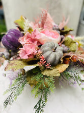 Purple Pumpkin Fall Centerpiece, Blush Floral Arrangement, Thanksgiving Table Decor, Autumn Flower Box