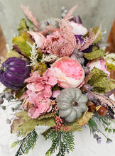 Purple Pumpkin Fall Centerpiece, Blush Floral Arrangement, Thanksgiving Table Decor, Autumn Flower Box