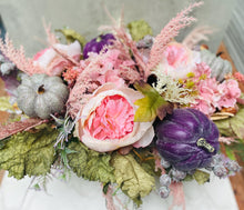 Purple Pumpkin Fall Centerpiece, Blush Floral Arrangement, Thanksgiving Table Decor, Autumn Flower Box