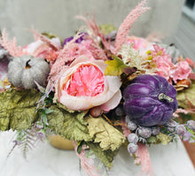 Purple Pumpkin Fall Centerpiece, Blush Floral Arrangement, Thanksgiving Table Decor, Autumn Flower Box