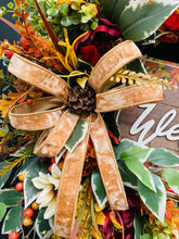 Fall Grapevine Floral Wreath with Welcome Sign, Sunflowers and Velvet Bow – Thanksgiving Front Door Decor