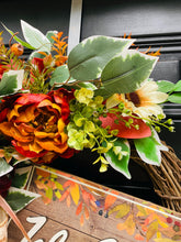 Fall Grapevine Floral Wreath with Welcome Sign, Sunflowers and Velvet Bow – Thanksgiving Front Door Decor
