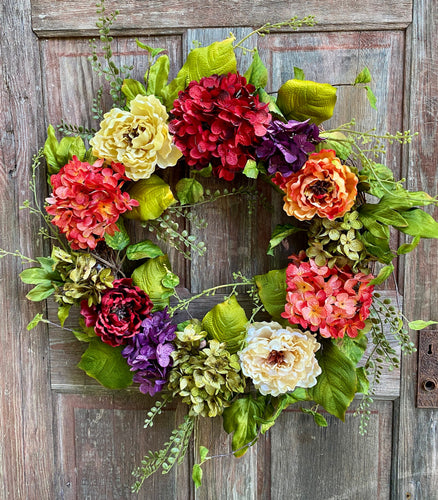 Hydrangea Grapevine Floral Wreath, Fall Decor for Front Porch, Autumn Wreath Mantle Wall Decor, Thanksgiving Wreath for Front Door