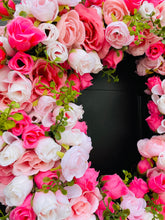 Pink Mini Rose Wreath on Grapevine, Floral Mothers Day Decor, Spring Front Door Wreath, Year Round Wall Decor, Bridal Shower Decor
