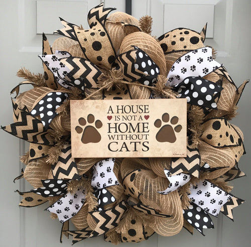 Cat Wreath, Pet Decor, A House is Not a Home Without Cats, Crazy Cat Lady