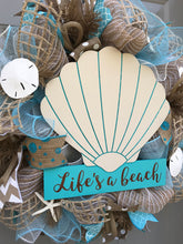 Life's A Beach Burlap Deco Mesh Wreath with Seashells, Seashell Wreath, Beach Wreath, Starfish Wreath