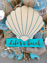 Life's A Beach Burlap Deco Mesh Wreath with Seashells, Seashell Wreath, Beach Wreath, Starfish Wreath