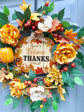 Give Thanks Fall Grapevine Floral Wreath, Harvest Decor for Front Porch, Autumn Wreath Mantle Wall Decor, Thanksgiving Wreath for Front Door