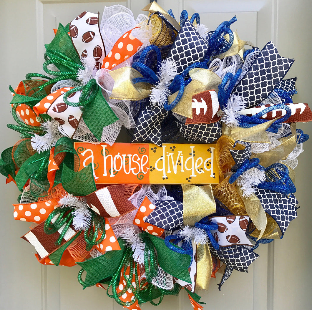Sports House Divided Custom Football Deco Mesh Wreath