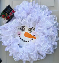 Snowman Deco Mesh Wreath, Christmas Wreath, Red and White Wreath, Top Hat