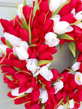 Tulip Wreath, Valentine's Wreath, Spring Summer Tulip Wreath, Red and White Tulips