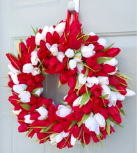 Tulip Wreath, Valentine's Wreath, Spring Summer Tulip Wreath, Red and White Tulips