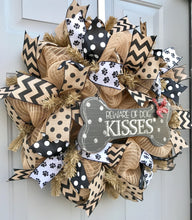 Beware of Dog Kisses Black and Brown Spotted Bone Deco Mesh Wreath